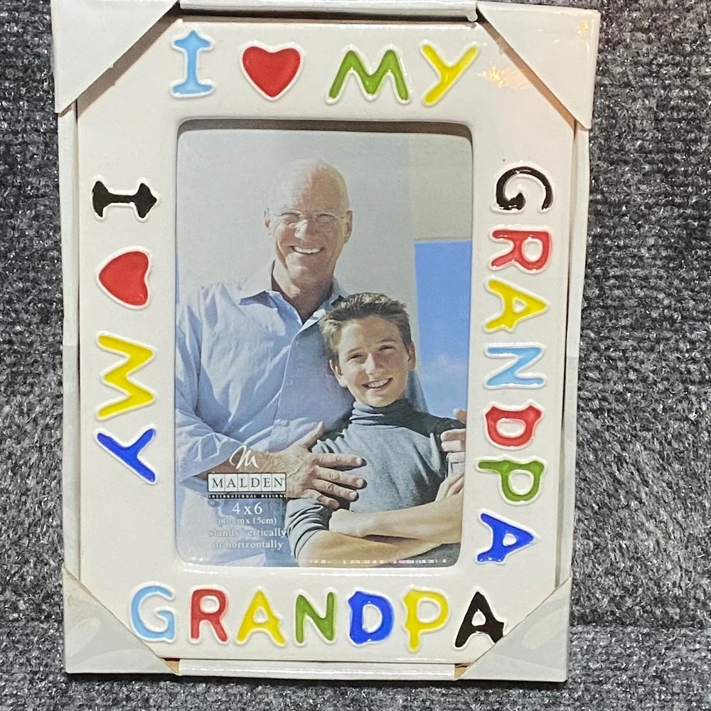 Vintage Malden I‎ Love My Grandpa 4x6 Ceramic Picture Frame 90s Multicolor NWT